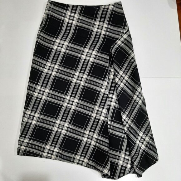Stunning pure wool luxury Holt Renfrew asymmetrical plaid midi retro skirt - Picture 7 of 16